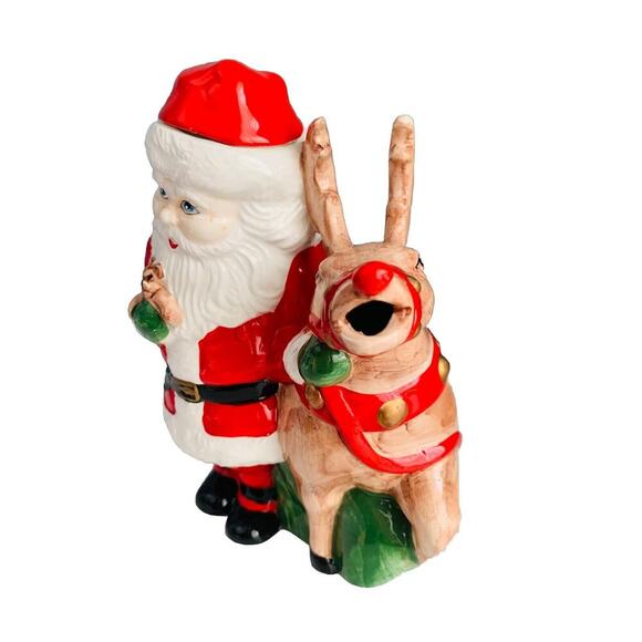 Vintage Teapot Santa Clause Reindeer Christmas Holiday Tea Beverage Dispenser - Picture 6 of 16